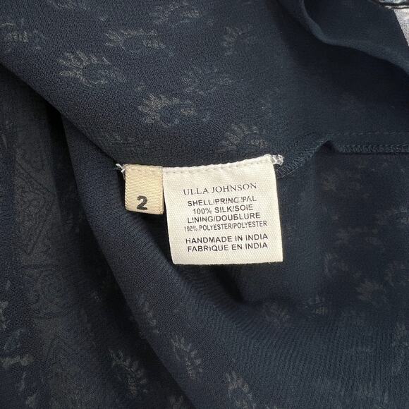 ULLA JOHNSON Remy Silk Print Mini Skirt Women 2 Navy Blue White Patchwork Flirty - Picture 12 of 16